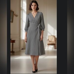 Women's Banana Republic Black & White Herringbone Wrap Dress Stretch XSmall